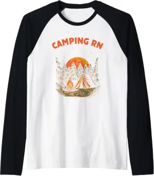 Camping RN Camper Forest Camp Jungle Vacation Wildlife Raglan Baseball Tee