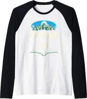 Camping RN Camper Forest Camp Jungle Vacation Wildlife Raglan Baseball Tee