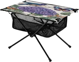 Camping Table Lightweight Portable Folding Table with Mesh Storage Net Butterfly Flower Bird Hydrangea Ideal for Camping Hiking Beach Picnic Travel Backyard