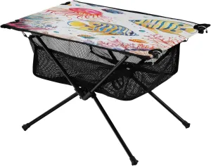 Camping Table Lightweight Portable Folding Table with Mesh Storage Net Ocean Themed Sea Fish Ideal for Camping Hiking Beach Picnic Travel Backyard