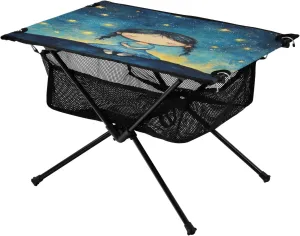 Camping Table Lightweight Portable Folding Table with Mesh Storage Net Starry Sky Galaxy Stars Ideal for Camping Hiking Beach Picnic Travel Backyard