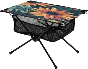 Camping Table Lightweight Portable Folding Table with Mesh Storage Net Sunflower Green Leaf Ideal for Camping Hiking Beach Picnic Travel Backyard
