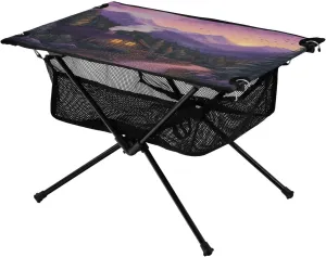 Camping Table Lightweight Portable Folding Table with Mesh Storage Net Tree Mountain Cottage Ideal for Camping Hiking Beach Picnic Travel Backyard