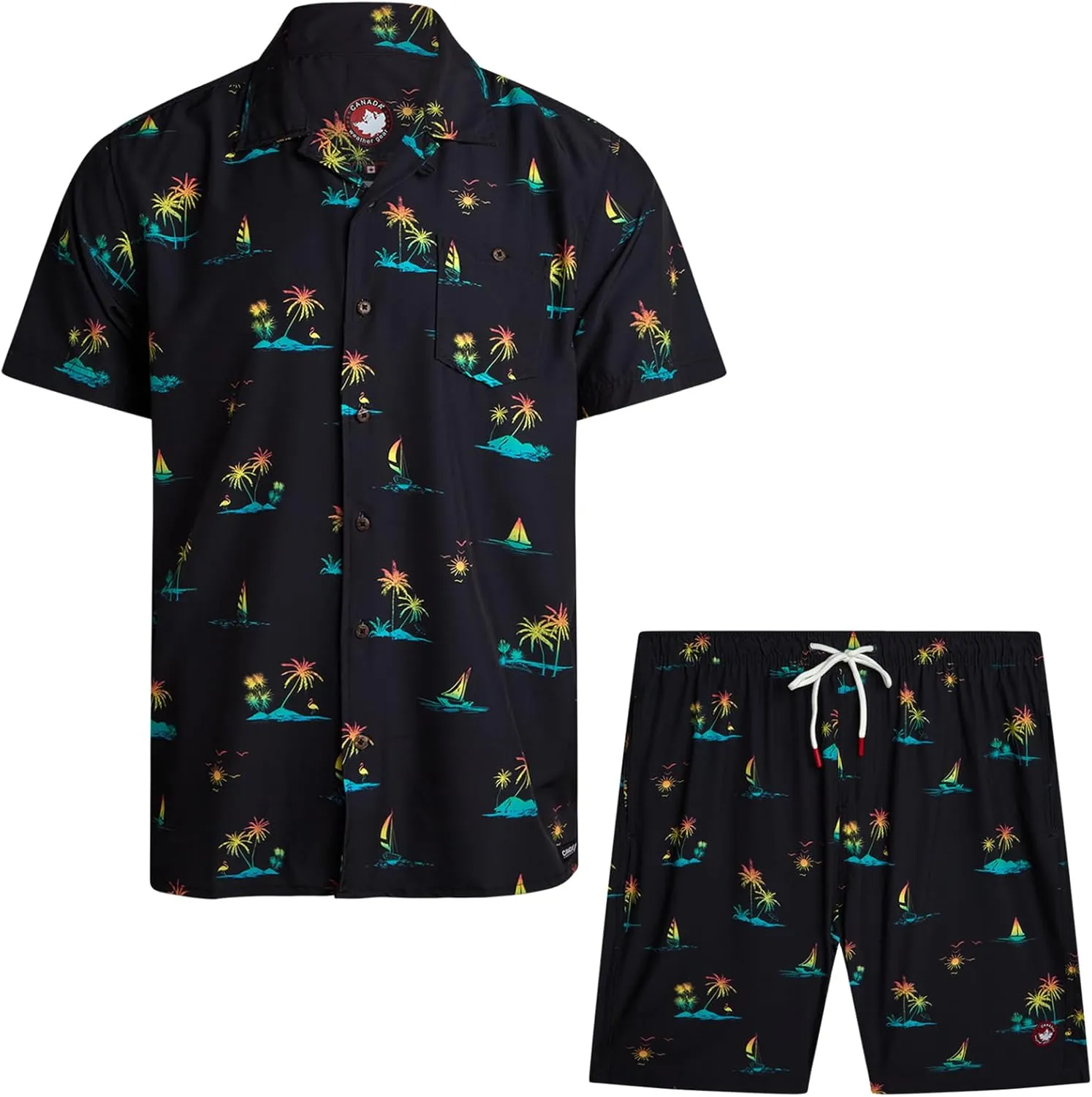 CANADA WEATHER GEAR Men's Beach Wear Set - 2 Piece Camp Hawaiian Shirt and Swim Shorts Vacation Outfit Set (Sizes: S-2XL)