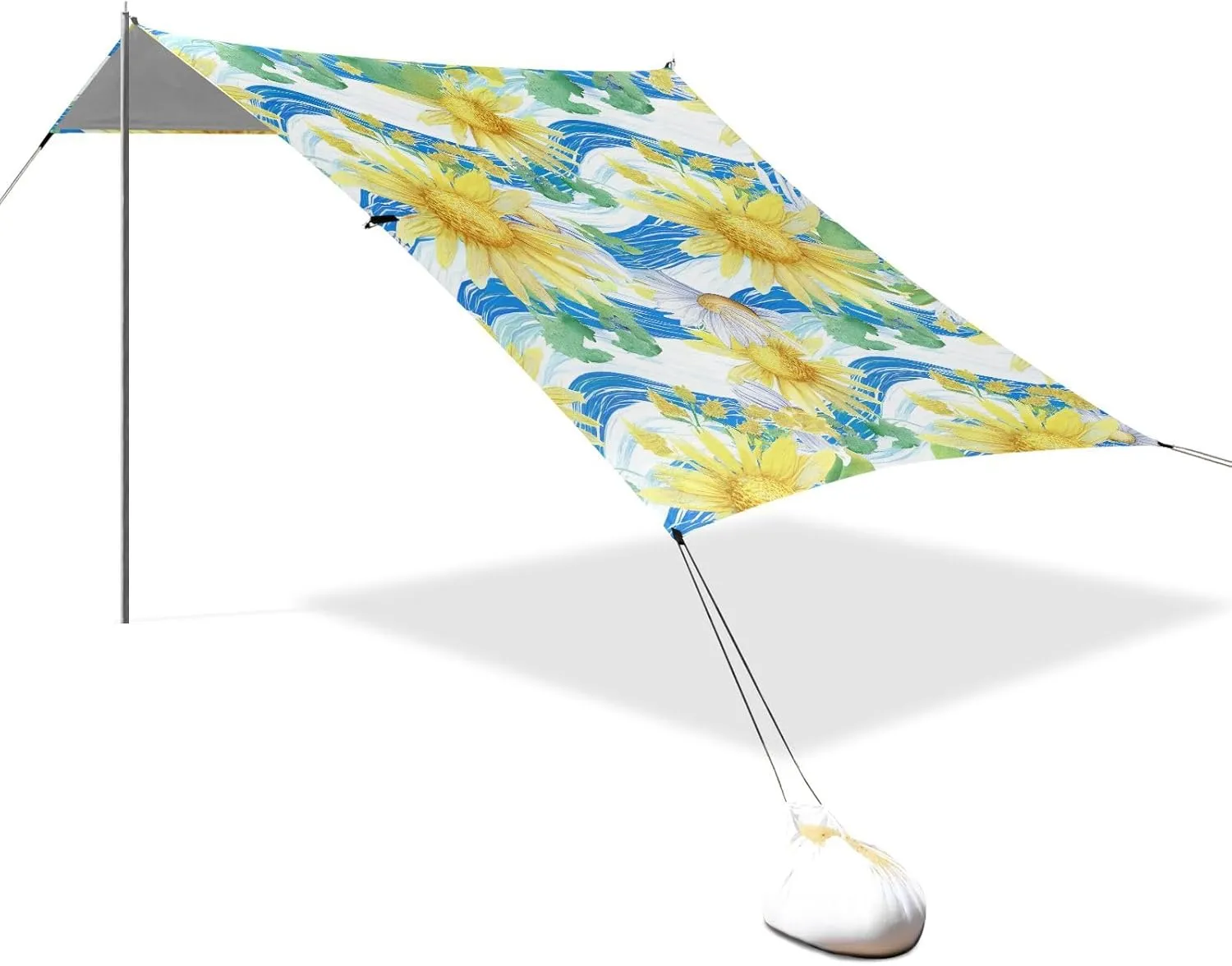 Canopy Beach Tent 9.2 × 10.5 FT Outdoor Patio Shade Cute Yellow Daisies Chrysanthemums Floral Camping Sun Shelter Waterproof with Anchor Poles Easy up