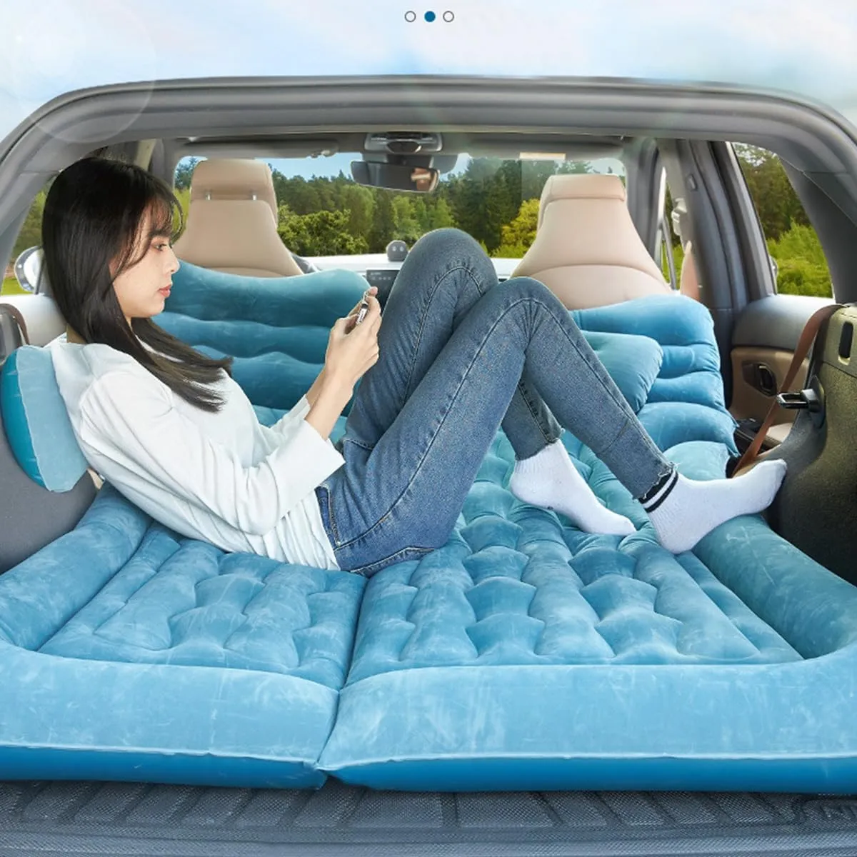 Car Air Mattress for Jeep Compass 2007-2017 Back Seat Inflatable Bed Camping Trunk Airbed Sleeping Bed Traveling Foldable Boot Mattress Outdoor,Black01-A
