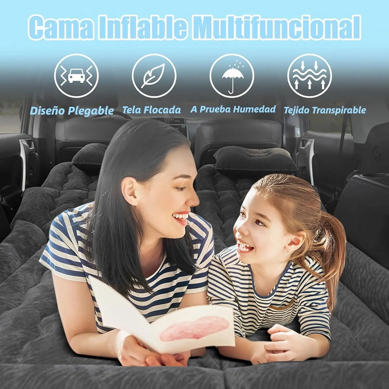 Car Air Mattress for Jeep Compass II (MP) 2017 2018 2019 2020 2021, Car Mattress Inflatable Bed Portable Foldable with Pillow Camping Travel Car Accessories,Black