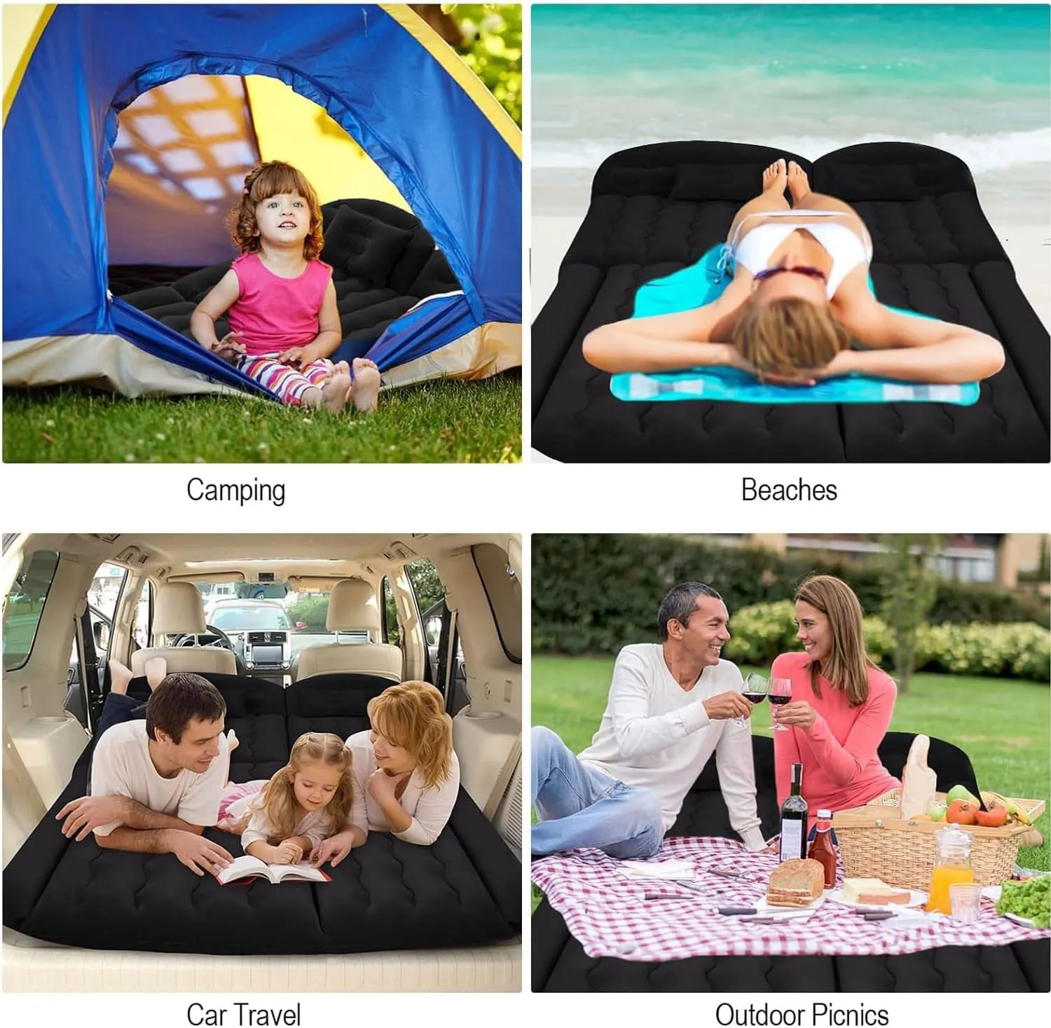 Car Air Mattress for Jeep Compass II (MP) 2017 2018 2019 2020 2021, Car Mattress Inflatable Bed Portable Foldable with Pillow Camping Travel Car Accessories,Black
