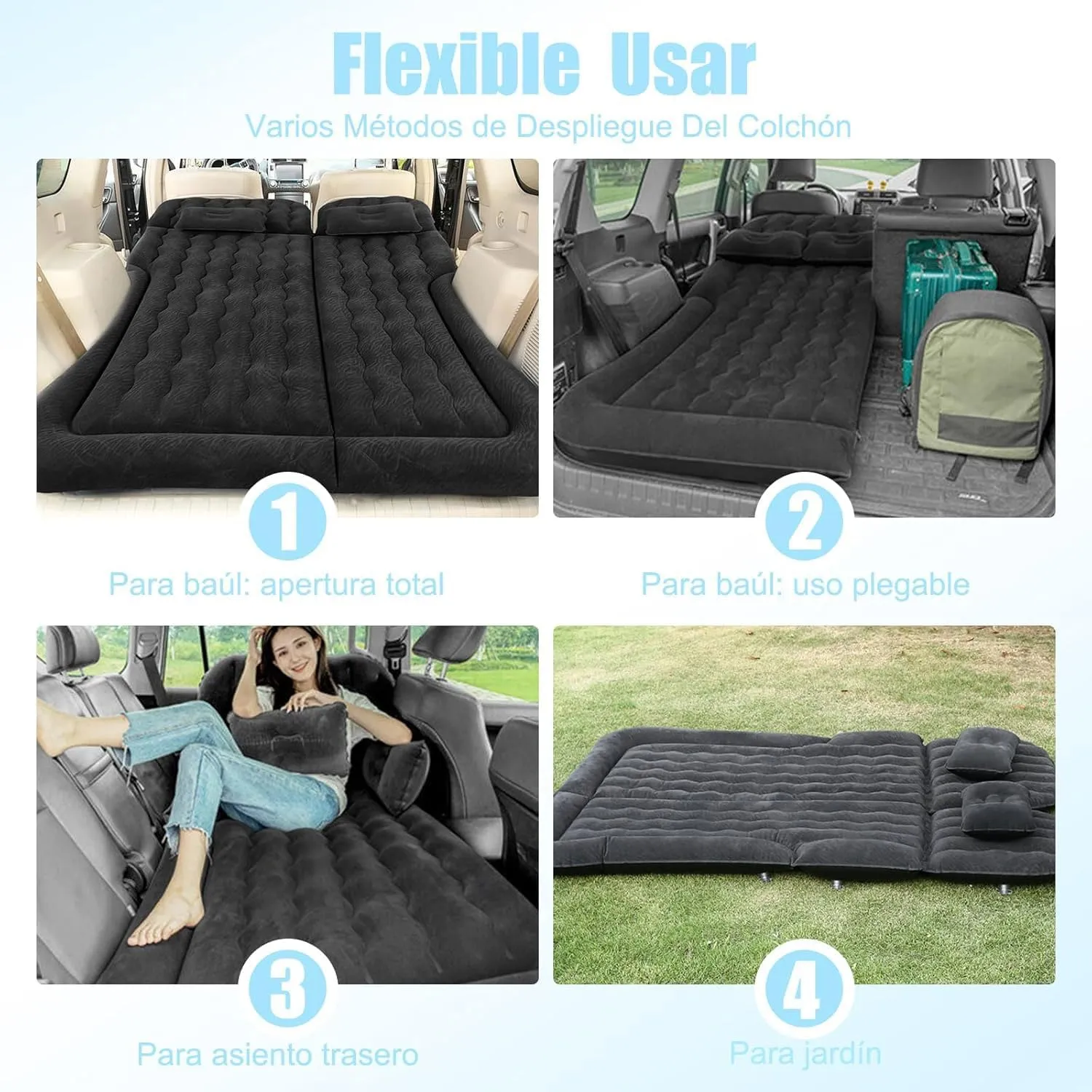 Car Air Mattress for Jeep Compass II (MP) 2017 2018 2019 2020 2021, Car Mattress Inflatable Bed Portable Foldable with Pillow Camping Travel Car Accessories,Black