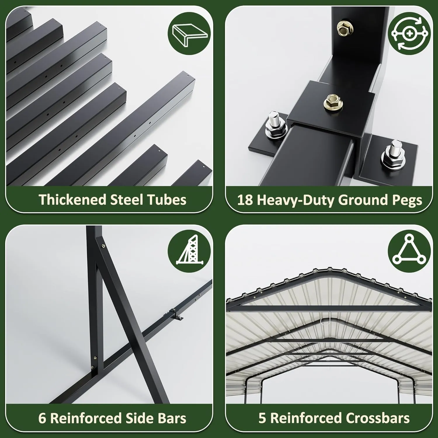 Carport 12x20 FT Metal Carport with Reinforced Base Outdoor Heavy Duty Garage Galvanized Car Shelter for Pickup, Boat, Car and Tractors