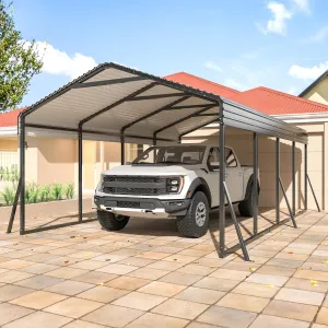Carport 12x20 FT Metal Carport with Reinforced Base Outdoor Heavy Duty Garage Galvanized Car Shelter for Pickup, Boat, Car and Tractors