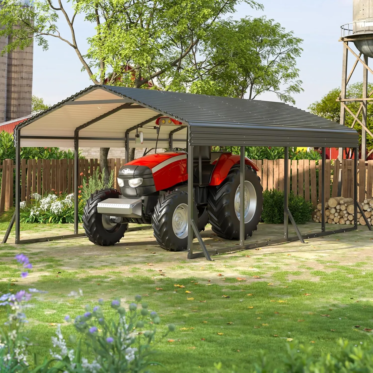 Carport 12x20 FT Metal Carport with Reinforced Base Outdoor Heavy Duty Garage Galvanized Car Shelter for Pickup, Boat, Car and Tractors