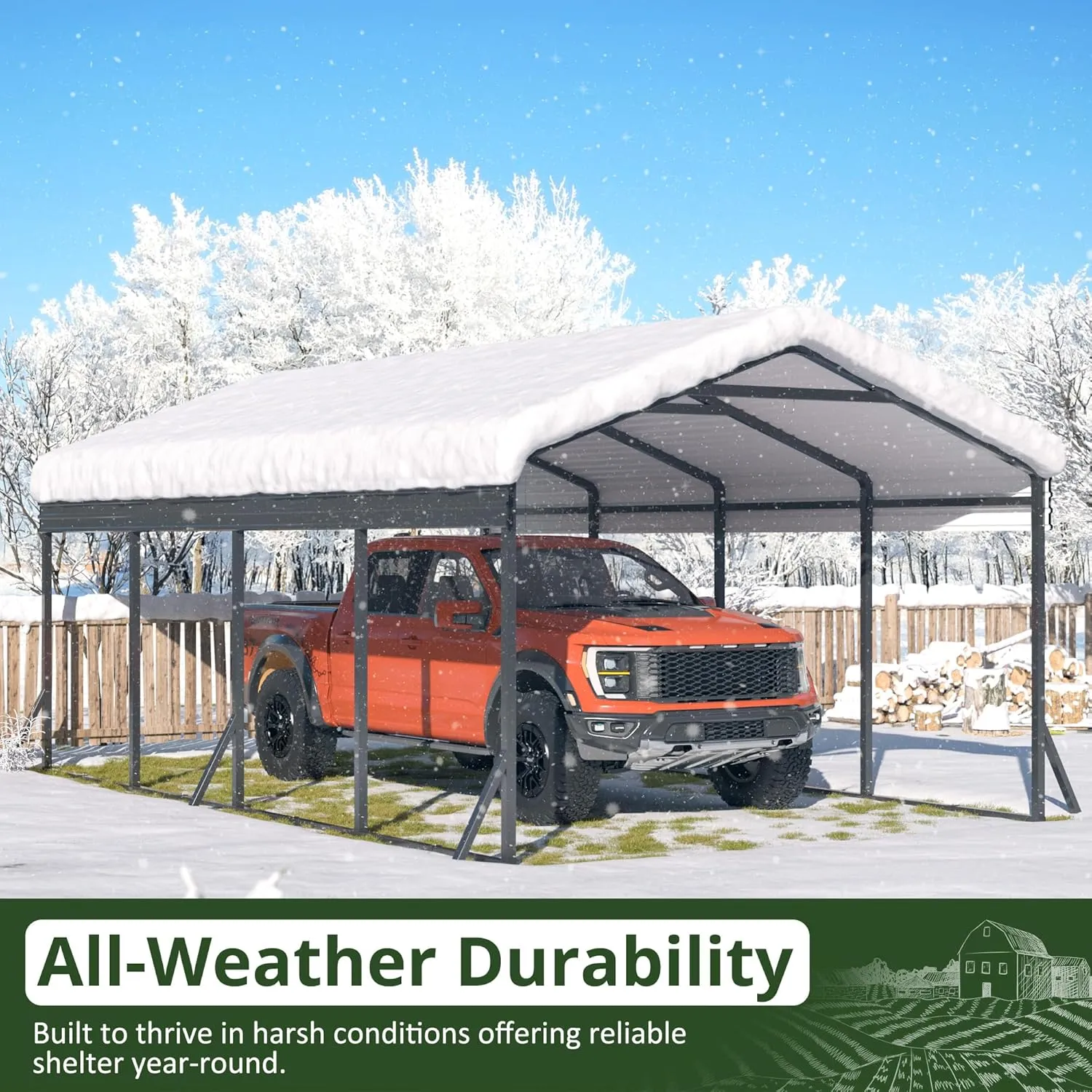 Carport 12x20 FT Metal Carport with Reinforced Base Outdoor Heavy Duty Garage Galvanized Car Shelter for Pickup, Boat, Car and Tractors