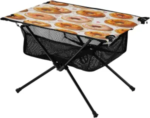 Cartoon Donuts Pattern Portable Folding Camping Table, Compact Lightweight Beach Table with Carrying Bag for Outdoor Picnics, BBQs, Camp