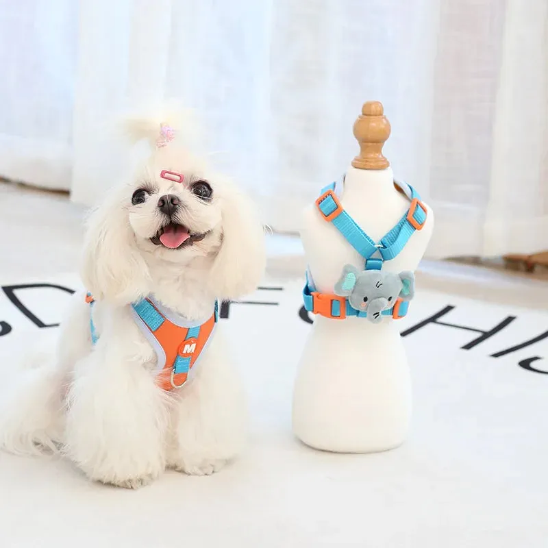 Cartoon Duck Dog Harness and Leash Set Adjustable Puppy Collar Strap Pet Cat Harness Vest for French Bulldog Walking Accessories