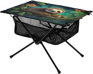 Cartoon Sloth Green Portable Folding Camping Table, Compact Lightweight Beach Table with Carrying Bag for Outdoor Picnics, BBQs, Camp