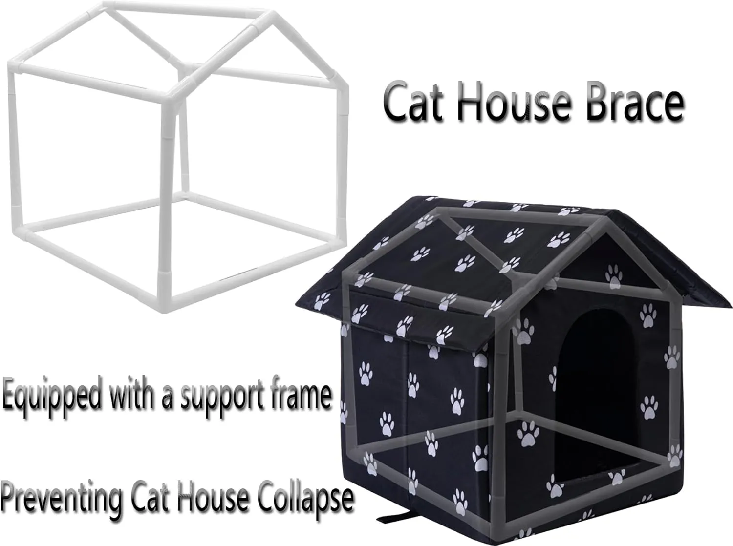 Cat Houses for Outdoor Cats Outdoor Houses for Feral Cats Cat House with Weatherproof Canvas Roof Stray Shelter (Medium cat Houses, Black pet House)