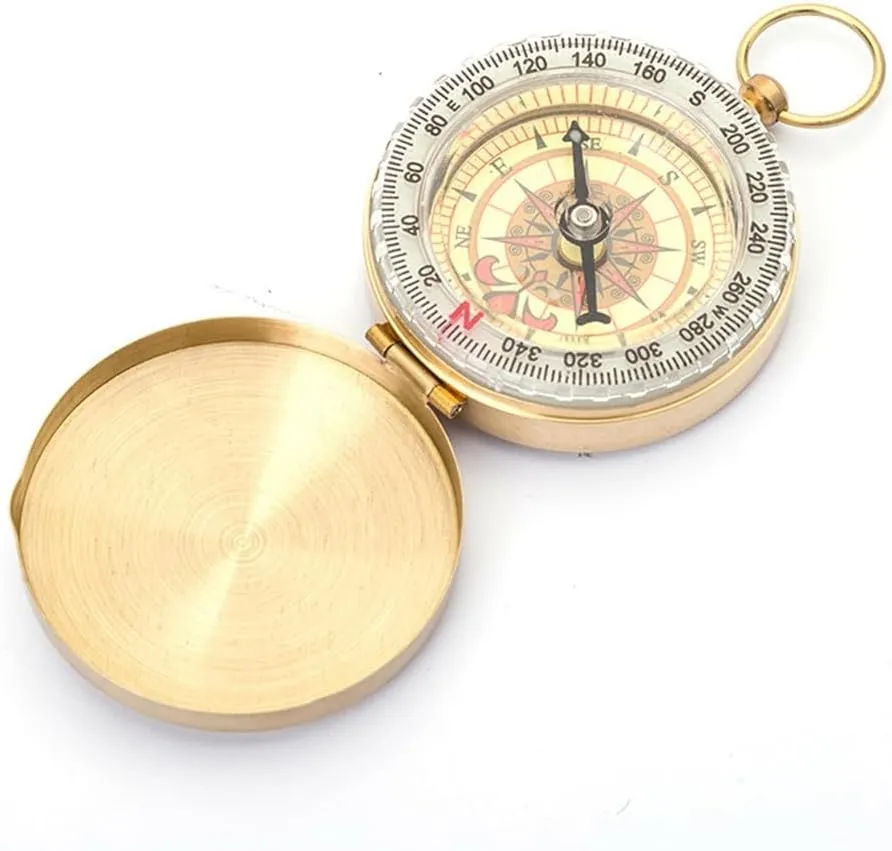 Clamshell Brass Vinta Finr Pocket Watch Compass Outdoor Emerncy Kit Upgraded Glow-in-The-Dark