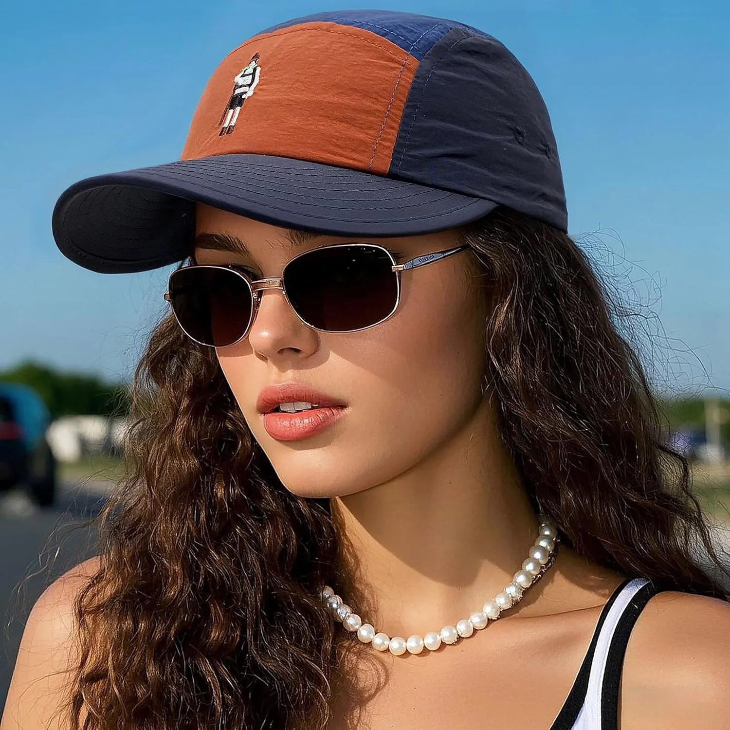 CLAPE 5 Panel Cap Curved Bill Dad Golf Cap Waterproof Nylon Hat Stylish Embroidered Baseball Cap Hip Pop Dancing Snapback Cap