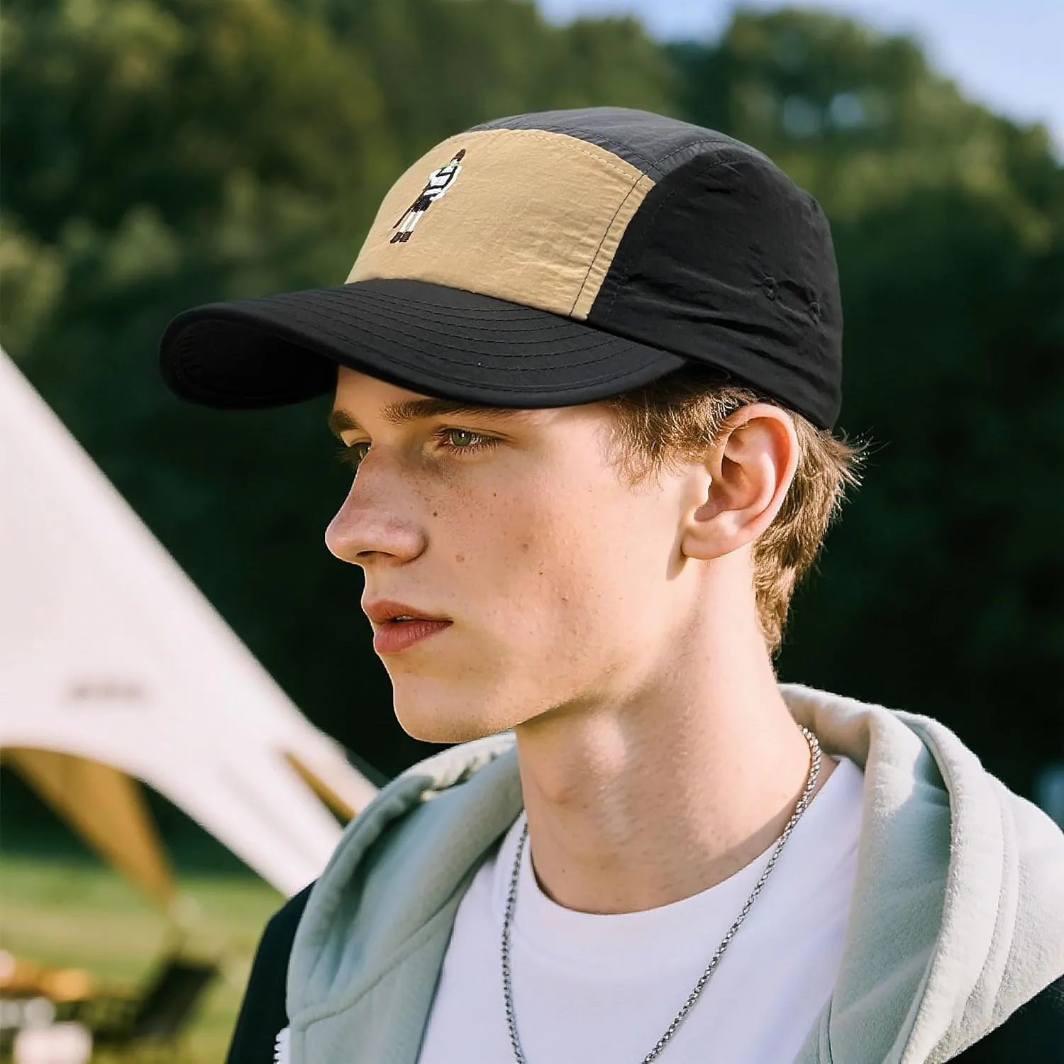 CLAPE 5 Panel Cap Curved Bill Dad Golf Cap Waterproof Nylon Hat Stylish Embroidered Baseball Cap Hip Pop Dancing Snapback Cap