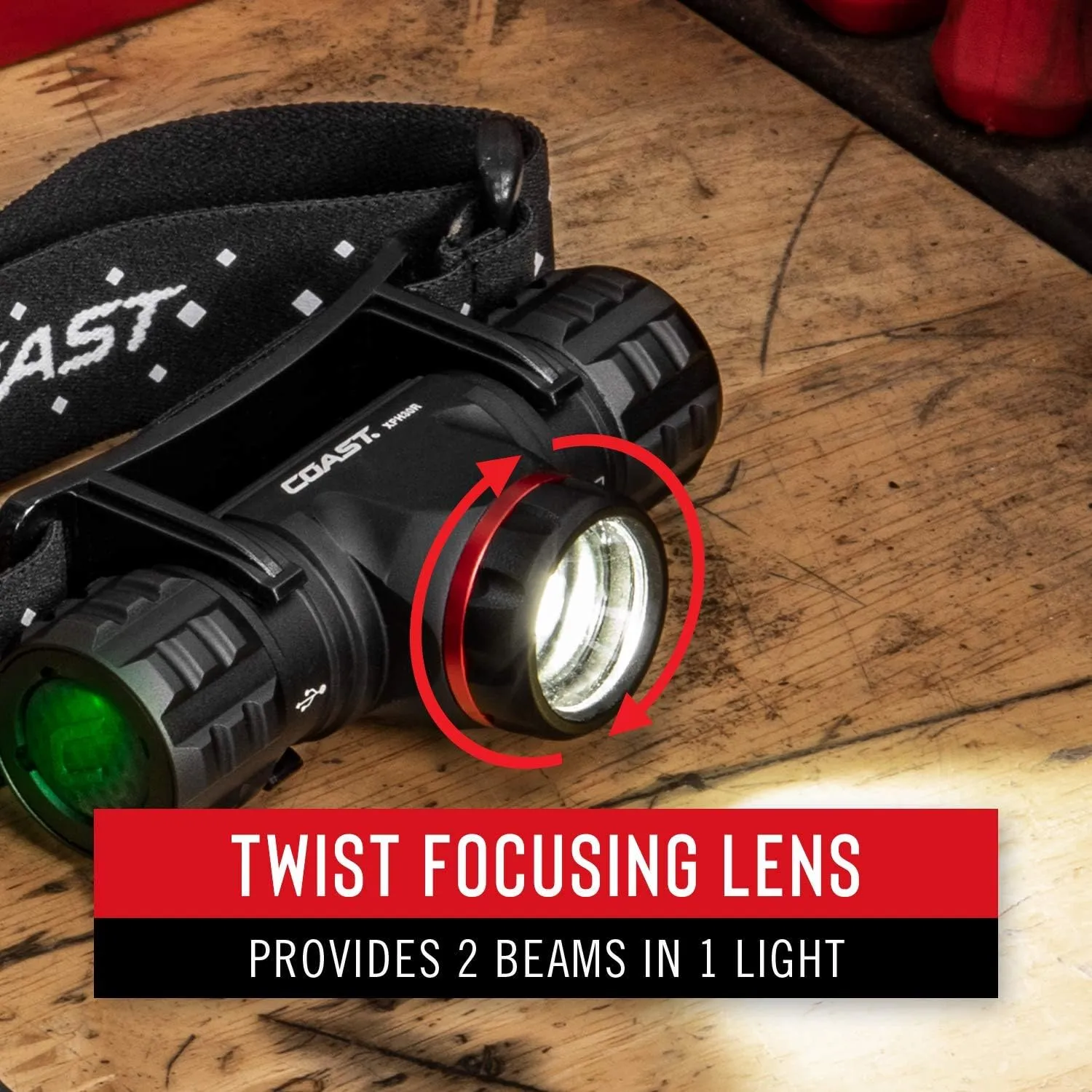 Coast® HL8R 800 Lumen Rechargeable Pure Beam® Focusing LED Headlamp, Black & XPH30R 1000 Lumen USB-C Rechargeable Dual Power Headlamp with Twist Focus Beam and Magnetic Base