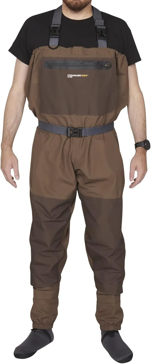 Compass 360 Fly Fishing Waterproof Deadfall Stocking Foot Breathable Chest Wader for Adults (Regular & Stout Sizing)