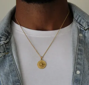 Compass Gold Pendant Necklace - Men