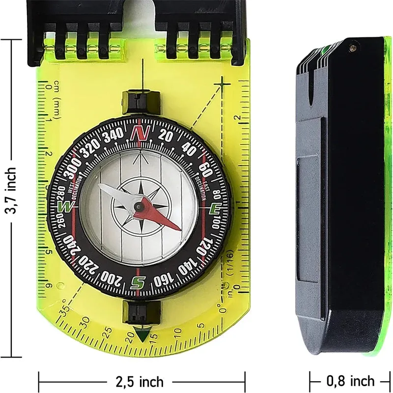 Compass Outdoor Guiding Tool - Scale Map Ruler with Flip Mirror, Multifunctional for Hiking, Camping, and Survival