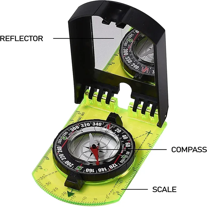 Compass Outdoor Guiding Tool - Scale Map Ruler with Flip Mirror, Multifunctional for Hiking, Camping, and Survival