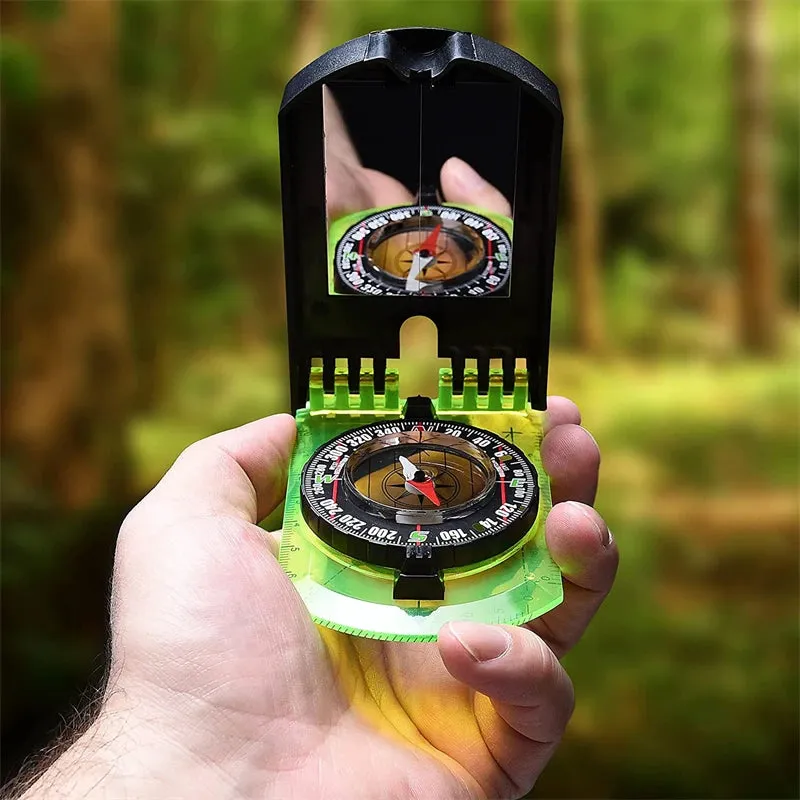 Compass Outdoor Guiding Tool - Scale Map Ruler with Flip Mirror, Multifunctional for Hiking, Camping, and Survival