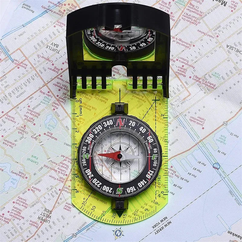 Compass Outdoor Guiding Tool - Scale Map Ruler with Flip Mirror, Multifunctional for Hiking, Camping, and Survival