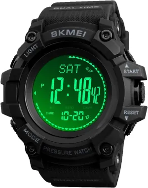 Compass Watch Army, Digital Outdoor Sports Watch for Men Women, Pedometer Altimeter Calories Barometer Temperature Waterproof (Black)