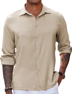 COOFANDY Men's Casual Long Sleeve Button Down Shirt Textured Wrinkle-Free Untucked Shirts
