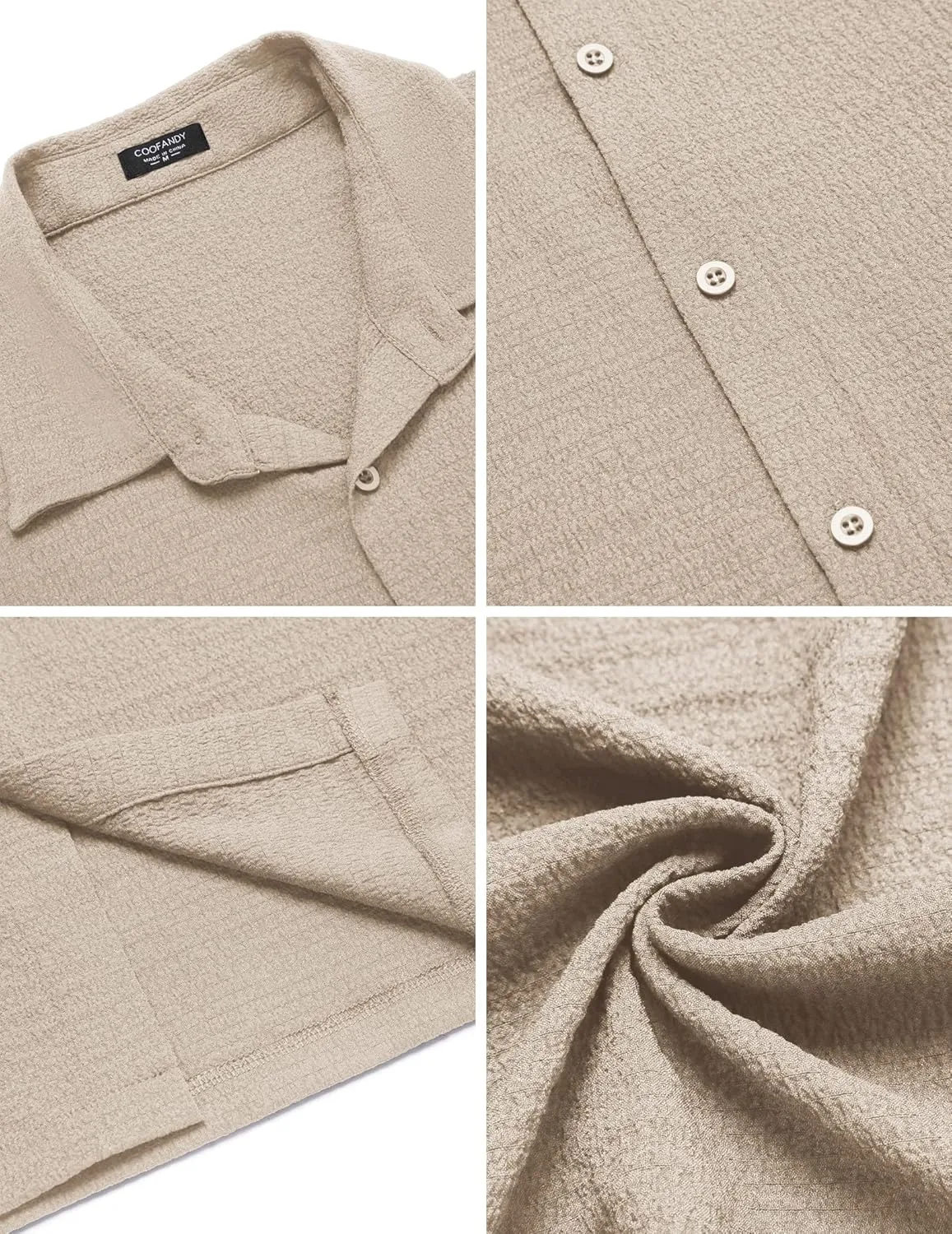 COOFANDY Men's Casual Long Sleeve Button Down Shirt Textured Wrinkle-Free Untucked Shirts