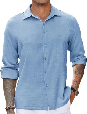 COOFANDY Men's Casual Long Sleeve Button Down Shirt Textured Wrinkle-Free Untucked Shirts