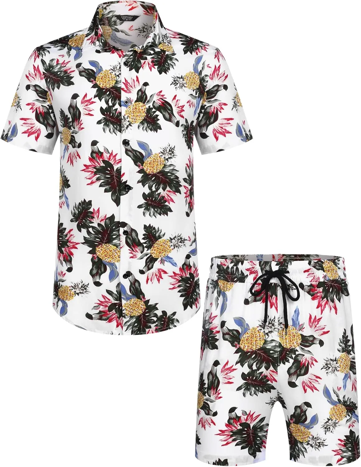 COOFANDY Men's Hawaiian Matching Set Summer Beach 2 Piece Outfits Flower Button Down Shirts and Shorts Vacation Outfits