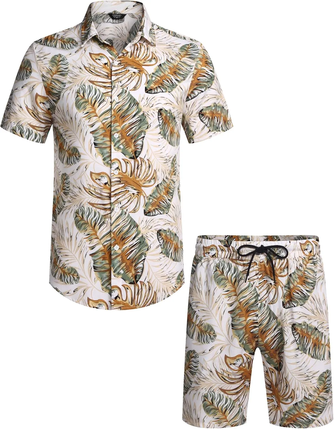 COOFANDY Men's Hawaiian Matching Set Summer Beach 2 Piece Outfits Flower Button Down Shirts and Shorts Vacation Outfits