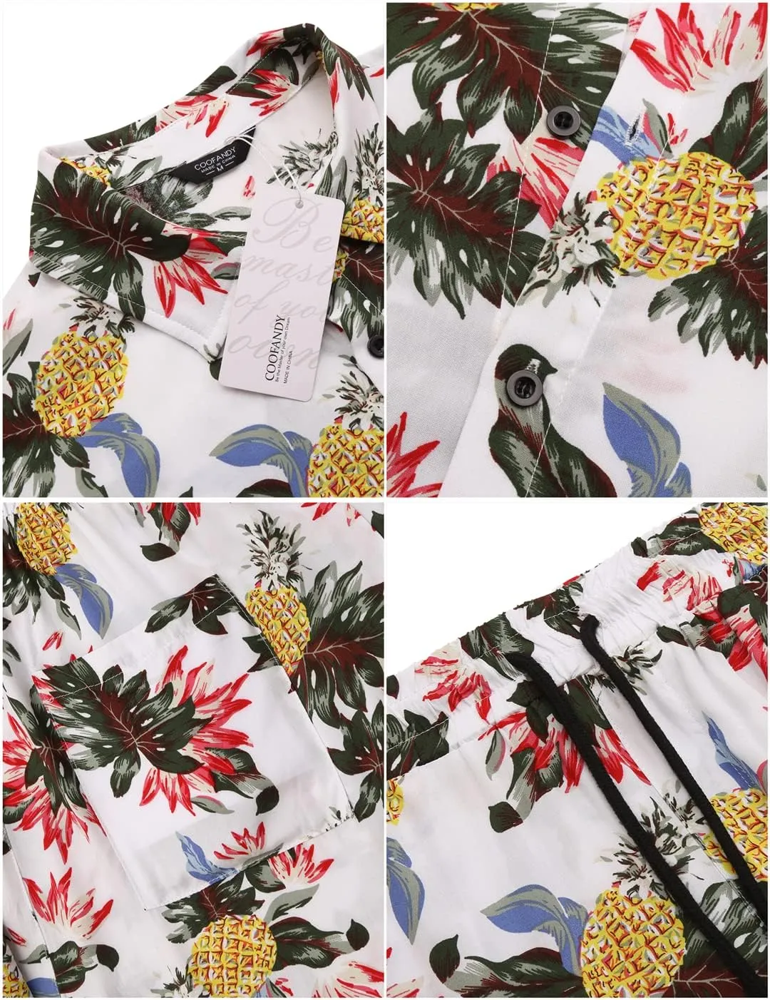 COOFANDY Men's Hawaiian Matching Set Summer Beach 2 Piece Outfits Flower Button Down Shirts and Shorts Vacation Outfits