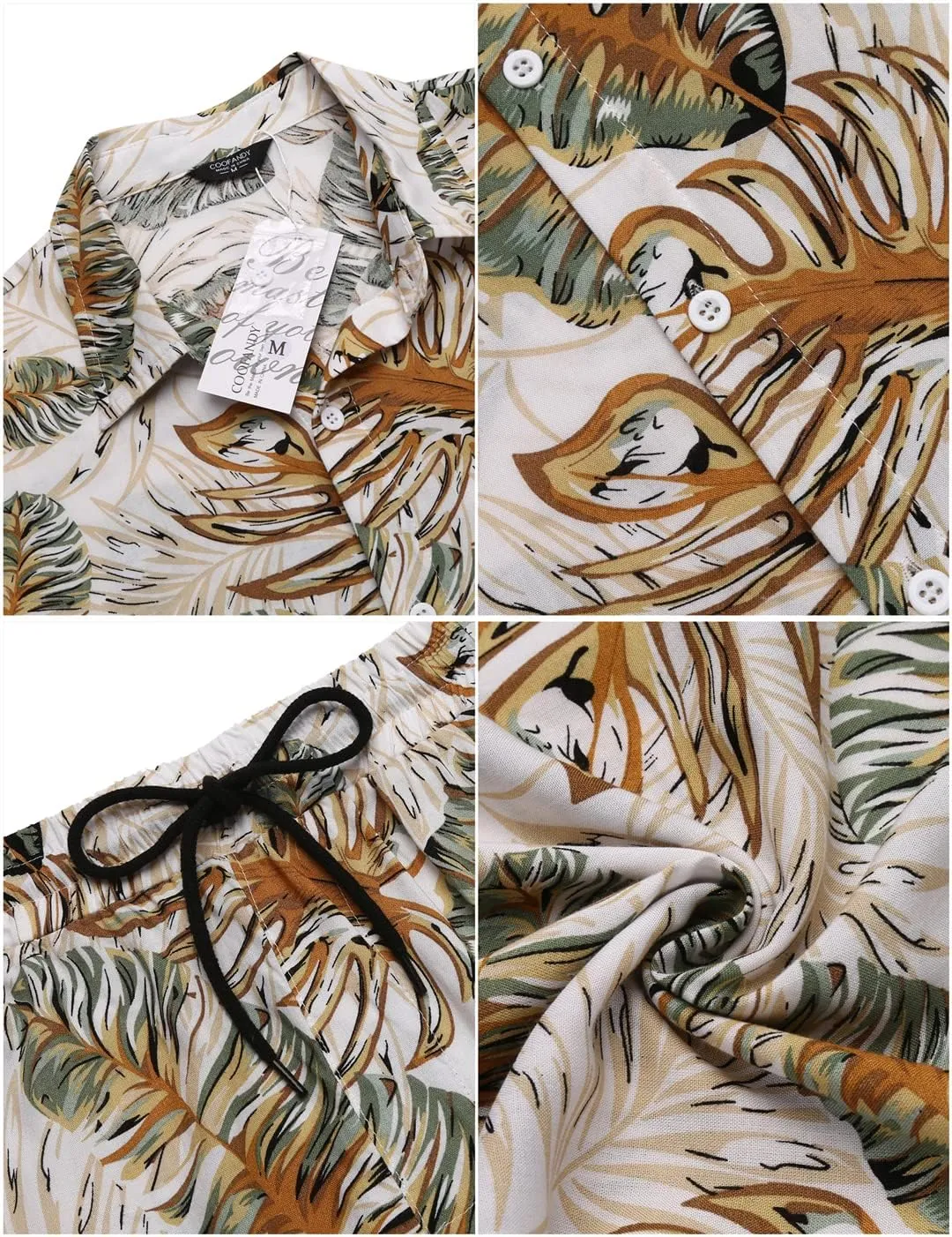 COOFANDY Men's Hawaiian Matching Set Summer Beach 2 Piece Outfits Flower Button Down Shirts and Shorts Vacation Outfits