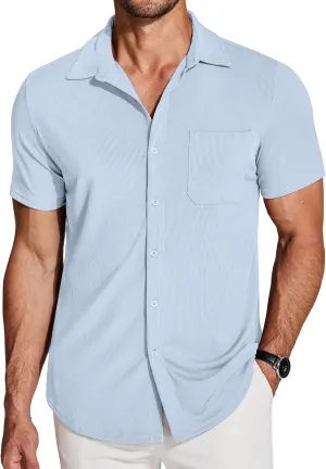 COOFANDY Men's Short Sleeve Wrinkle Free Knit Polo Shirt Causal Button Down Summer Camp Beach Shirts