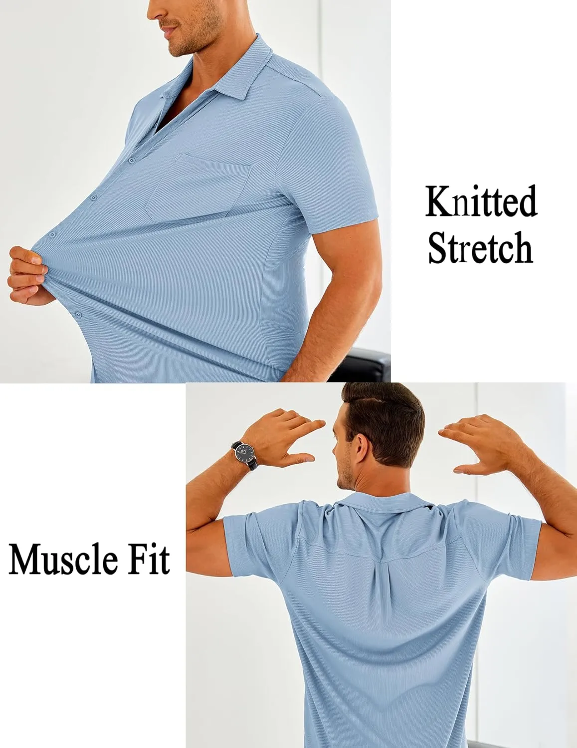 COOFANDY Men's Short Sleeve Wrinkle Free Knit Polo Shirt Causal Button Down Summer Camp Beach Shirts