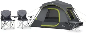 CORE 4 Person Instant Cabin Tent Camping Set | Includes 1 Pop Up Tent with 60 Second Setup, 1 Outdoor Table & 2 Camp Chairs | Perfect for Family Car Camping with Included Carry Bag