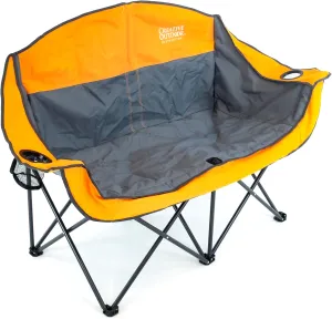 Creative Outdoor Distributor Luxury Camp Chair, Steel Frame & Polyester Fabrics, Folds Compact, Storage Bag Included (Cup Holder   2 Person, Orange)