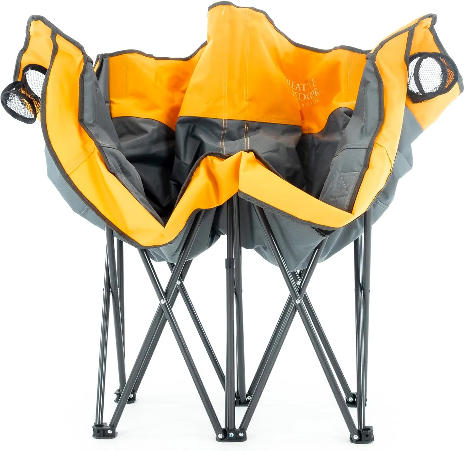 Creative Outdoor Distributor Luxury Camp Chair, Steel Frame & Polyester Fabrics, Folds Compact, Storage Bag Included (Cup Holder   2 Person, Orange)