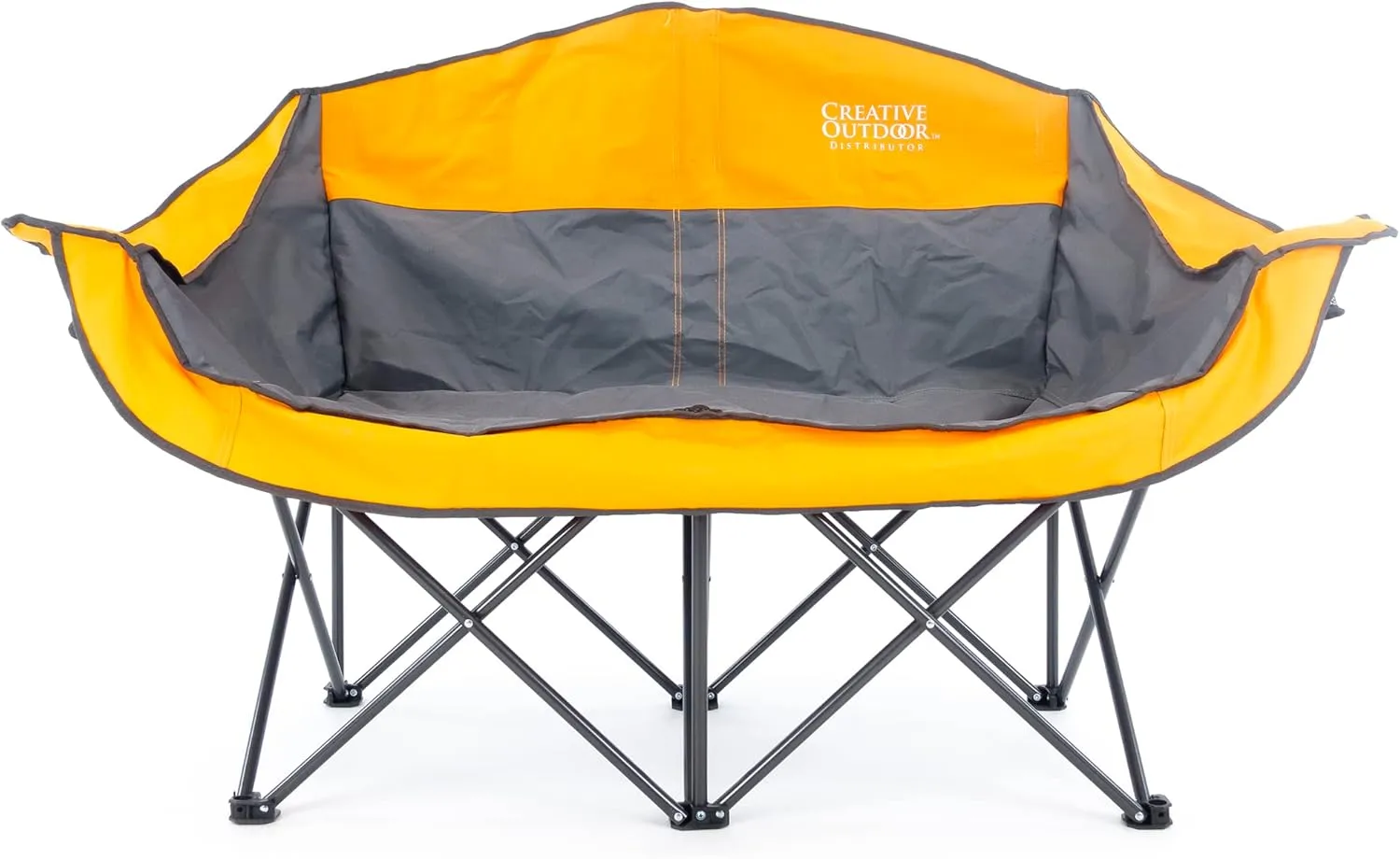 Creative Outdoor Distributor Luxury Camp Chair, Steel Frame & Polyester Fabrics, Folds Compact, Storage Bag Included (Cup Holder   2 Person, Orange)