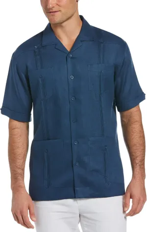 Cubavera Men's 100% Linen Short Sleeve Button-Down Guayabera Shirt, Four Pockets, Camp Collar, Pintuck Detail, Lightweight