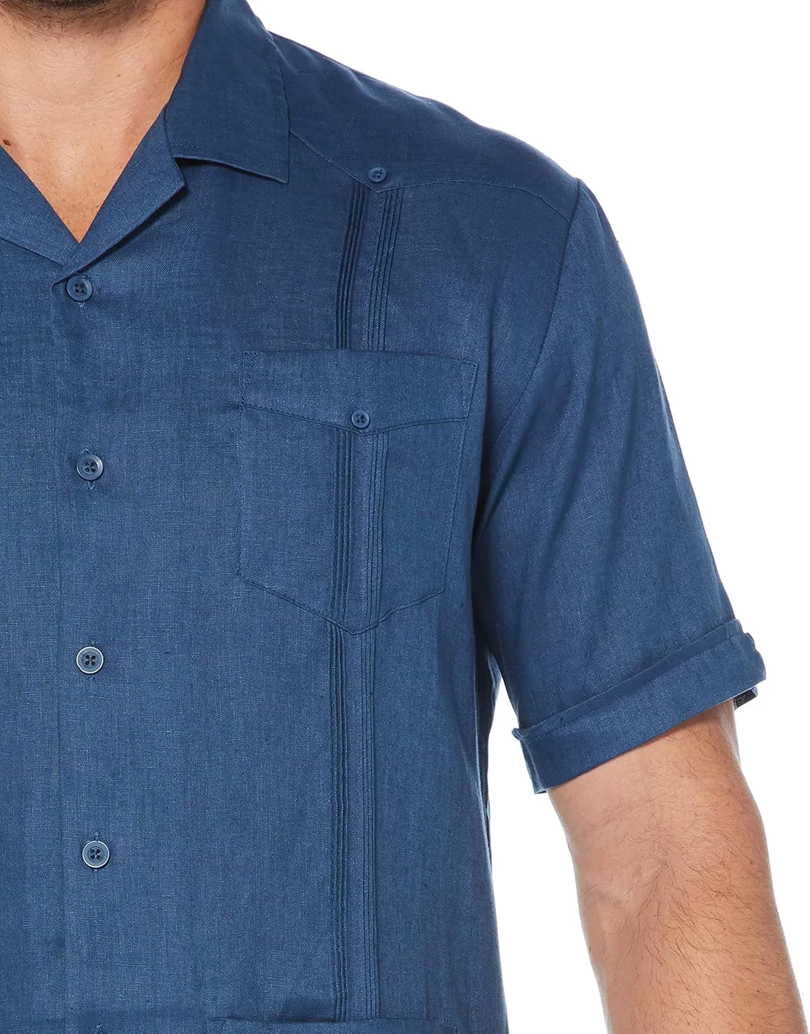 Cubavera Men's 100% Linen Short Sleeve Button-Down Guayabera Shirt, Four Pockets, Camp Collar, Pintuck Detail, Lightweight
