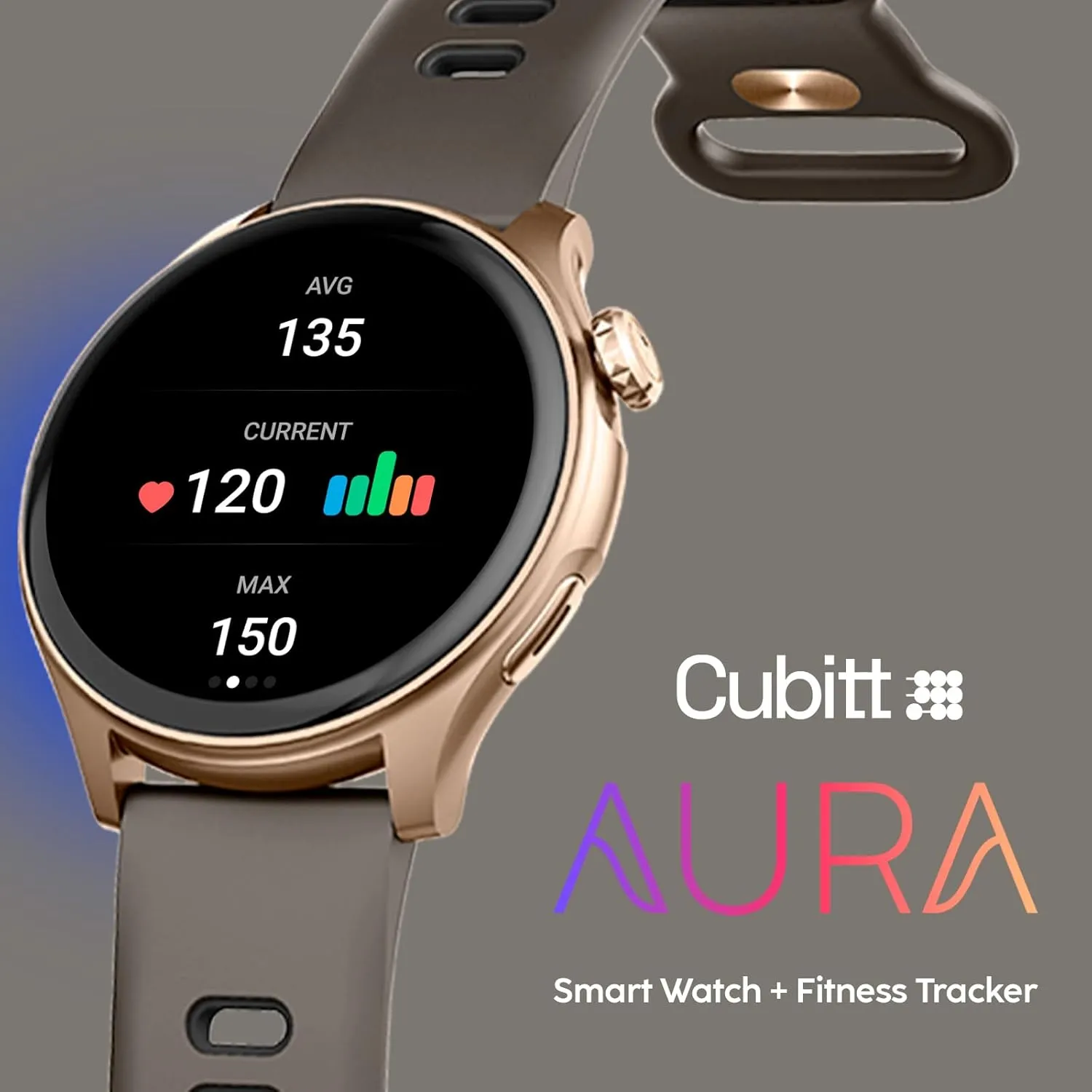 Cubitt Aura Smartwatch/Fitness Tracker with 1.43" Touch AMOLED Screen, Bluetooth Calling, 60  Sports, Blood Oxygen, Heart Rate, Stress/Sleep Monitor, Waterproof, Step Counter, Compass Support