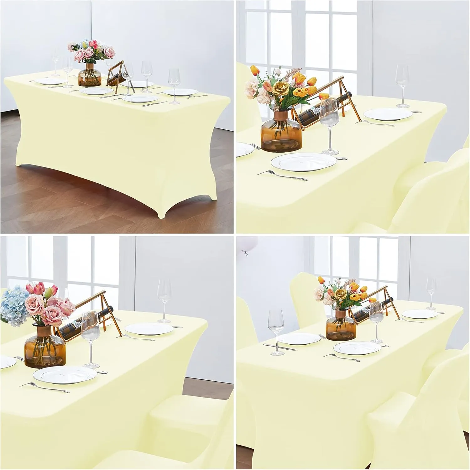 CWK 6FT Stretch Spandex Table Cover for Rectangular Tables - Elastic Fitted Tablecloth for Folding Tables, Wrinkle Resistant, Durable Table Protector for Parties, Weddings, Banquets & Events(Beige)