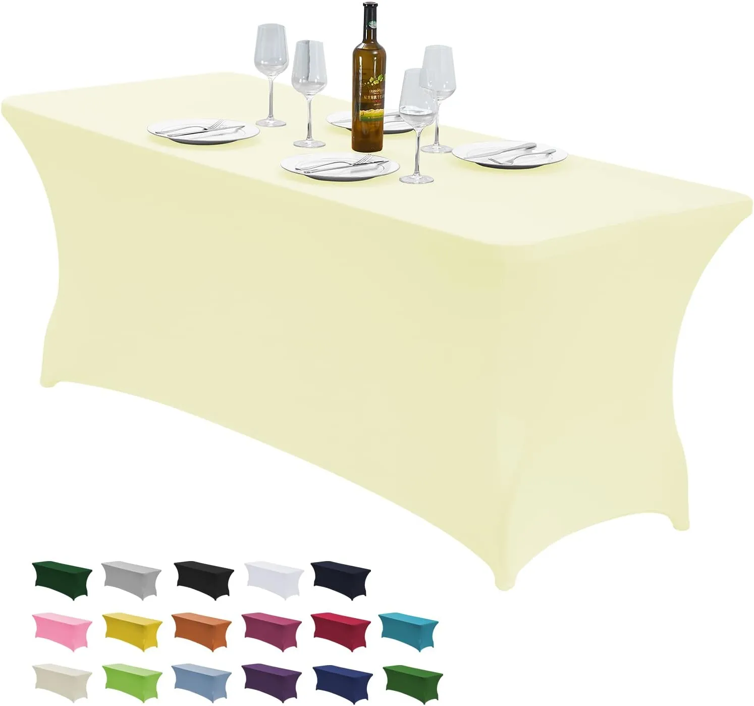 CWK 6FT Stretch Spandex Table Cover for Rectangular Tables - Elastic Fitted Tablecloth for Folding Tables, Wrinkle Resistant, Durable Table Protector for Parties, Weddings, Banquets & Events(Beige)